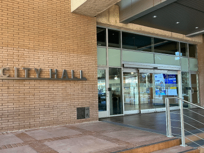 A photo of the exterior of Riverside City Hall.